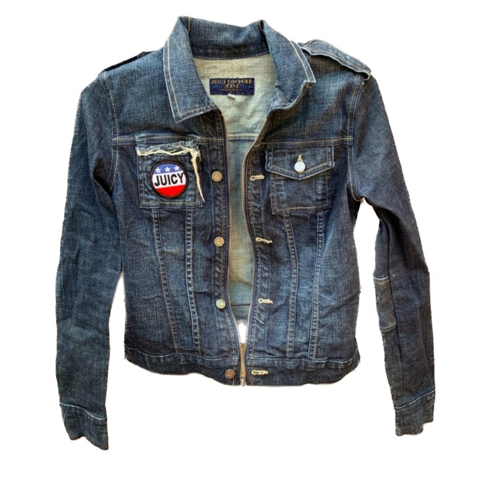 Vintage Juicy Couture Jeans Denim Moto Patch Logo Jacket